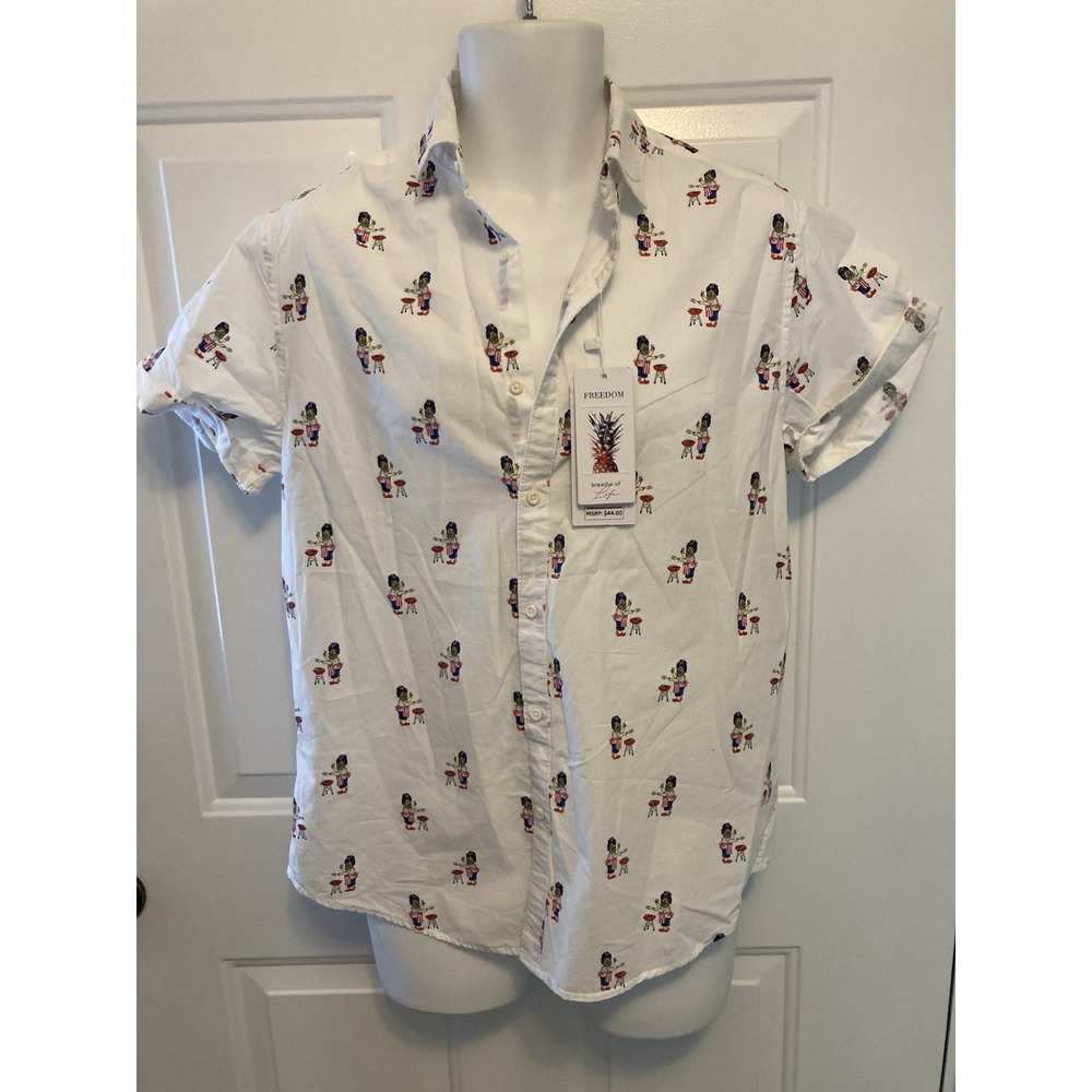 Denim & Flower NWT Mens Shirt Medium Ricky Singh USA Flag 4th Of‎ July Button Up